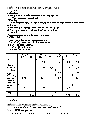 Giáo án Toán Lớp 9 -Tiết 34+35 Kiểm tra học kì I